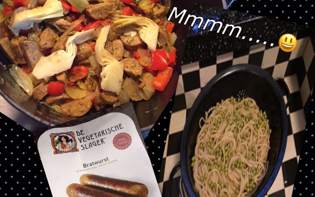 – Recept: Makkelijke spaghetti met artisjokken en vegetarische bratwurst